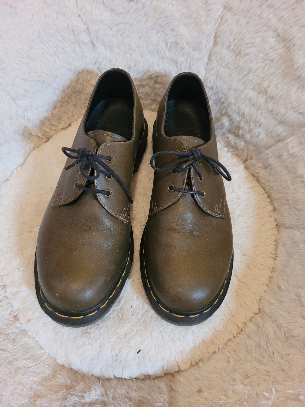 Dr. Martens Olive Lace-Up Oxford with Yellow Stitching